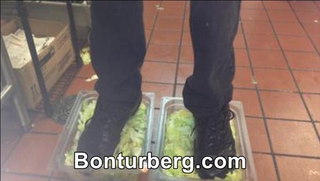 Burger King Foot Lettuce meme image: Burger King Foot Lettuce | Photograph of man with black pants and black shoes standing on two tubs of lettuce from the Burger King he was working at.