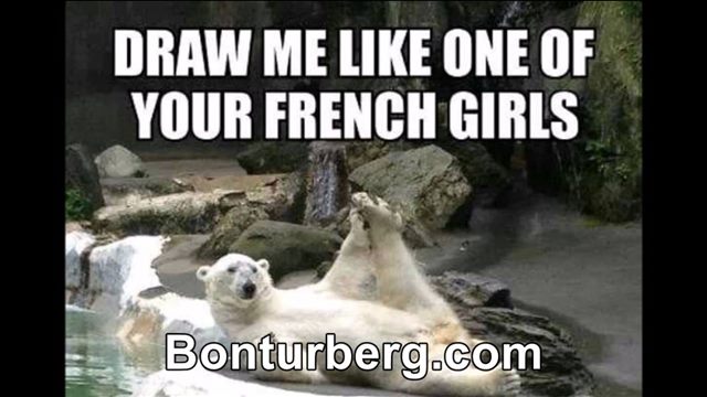 Draw Me Like One of Your French Girls meme image: Polar bear holding a leg up as if posing for a drawing.