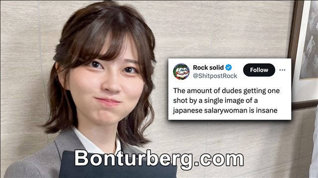 Japanese Salarywoman Saori Araki meme image: A Japanese office worker in a light grey jacket holds a dark folder beside an overlaid social media post.